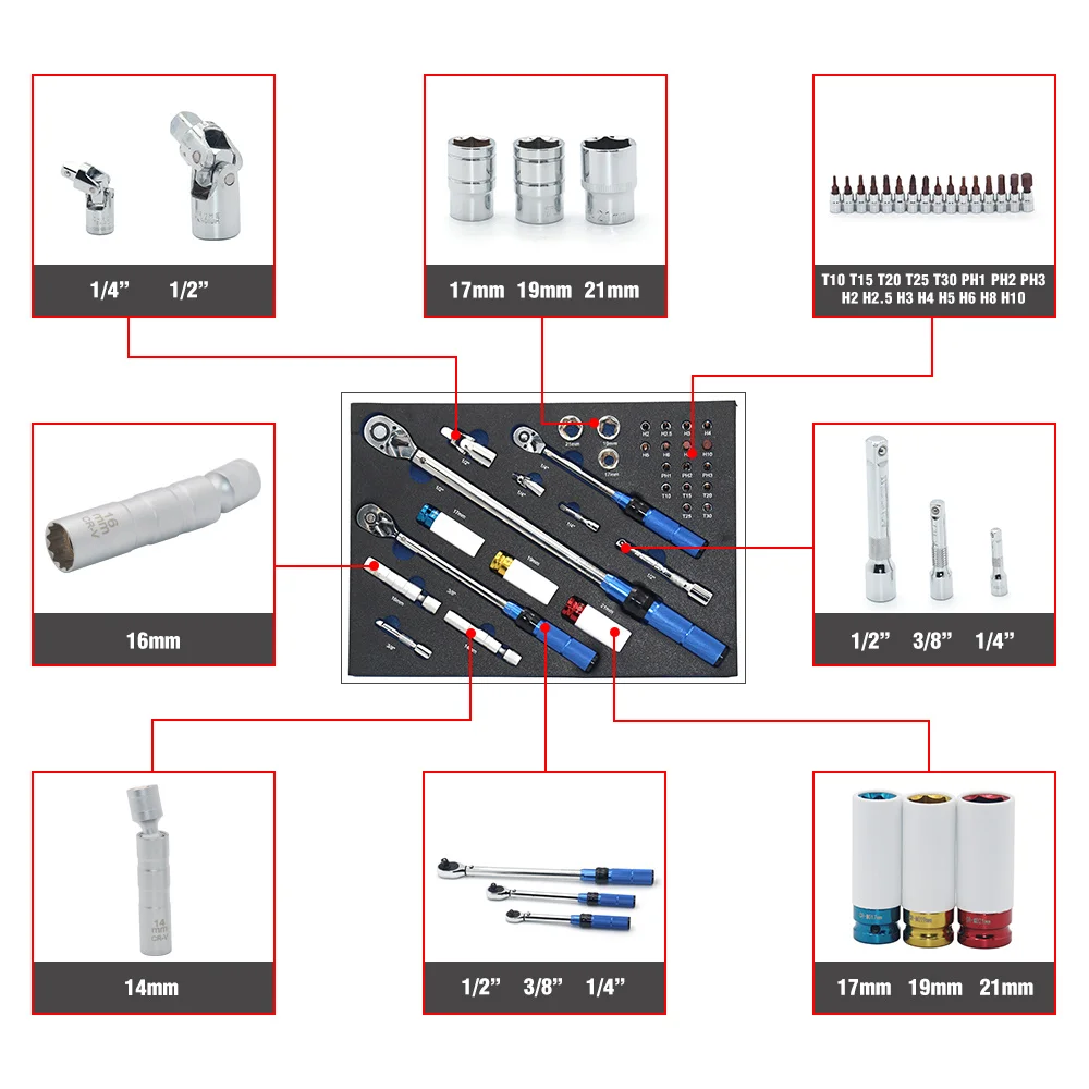 Vailas 32 pçs preset conjunto chave chave de torque conjunto multifuncional combinação chave kit 1/4 3/8 1/2 unidade quadrada conjunto chave catraca