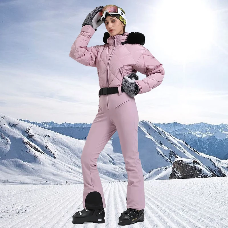

One-Piece Down Ski Suit Thickened Thermal Overalls Snowboard Jacket Jumpsuits Slim Fitting Ski Set Wind Proof Waterproof