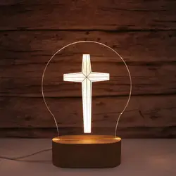 Jesus Cruz LED Candeeiro De Mesa, Suspensão 3D, Decoração Luminosa Simples, Desktop Night Light, Decoração de Casa, Presente