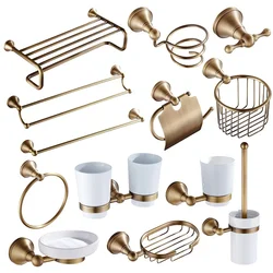 Bronze Bad Zubehör Hardware Set Antike Haar Trockner Rack Mantel Handtuch Regal Schiene Bar Dusche Seife Dish Halter Wc Pinsel