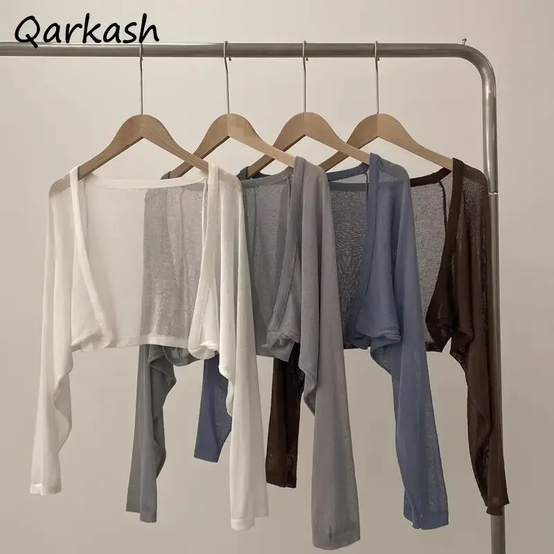 

Long Sleeve Cardigan Women Summer Thin Knitted Sun-proof Korean Tender Casual Outwear Cozy Solid Simple All-match Fashion Tops