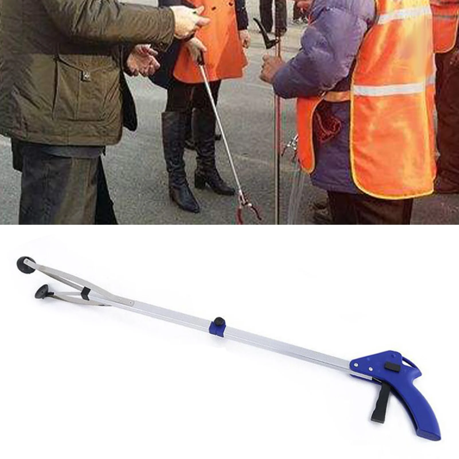 Foldable Garbage Picker Aluminum Rod Litter Grabber Tool Rubber Suction Cup Trash Reacher Pick Up Waste Claw Picker Outdoor