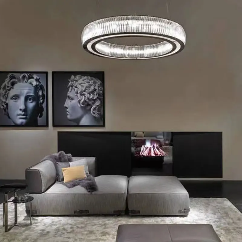 Starlight living room crystal chandelier Italian minimalist stainless steel material dining room bedroom pendent lamp