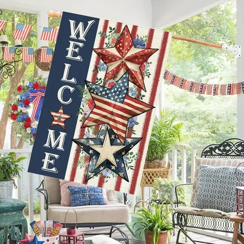 4Th of July Patriotic House Flag 28 X 40 Inch Double Sided Burlap USA Stars Inde 705353201592 AAV hhz