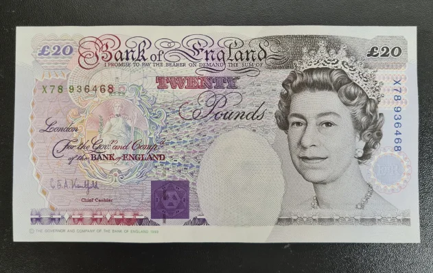 1993 Great Britain 20 pound Original Notes EF-AU (Fuera De uso Ahora Collectibles)