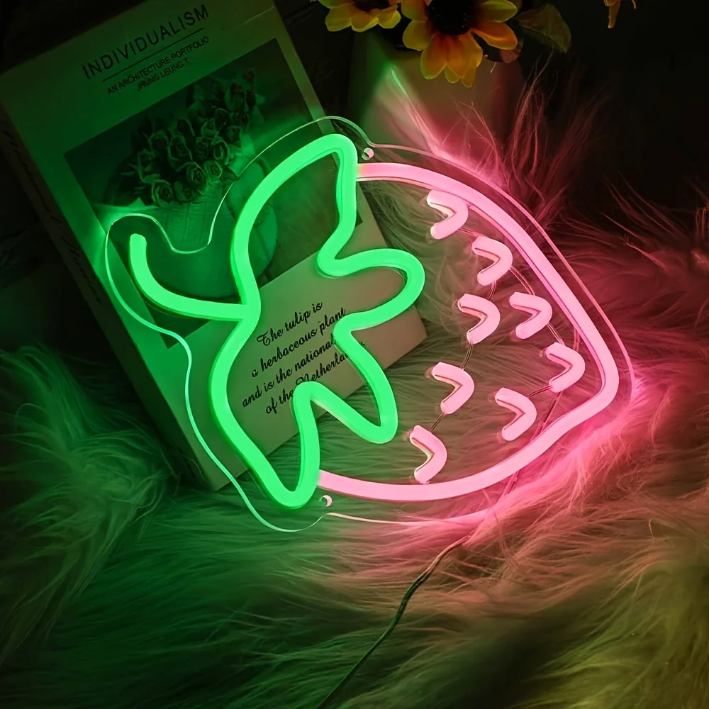 

Неоновая вывеска «Клубника»: милый романтический светодиодный декор для спальни, гостиной, кафе. Оригинальное освещение в виде фруктов, уникальный подарок для дома.