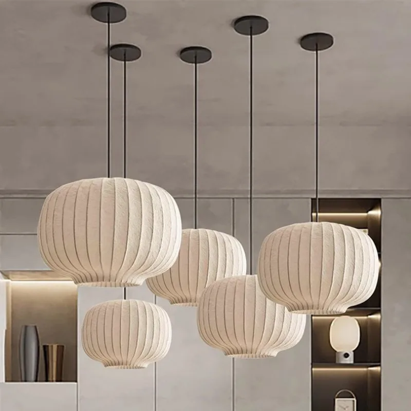 Wabi Sabi Silk Pendant Light Japanese Sphere Lantern Hanging Lamp Living Dining Room Bedroom Home Decor Lighting LED Chandelier