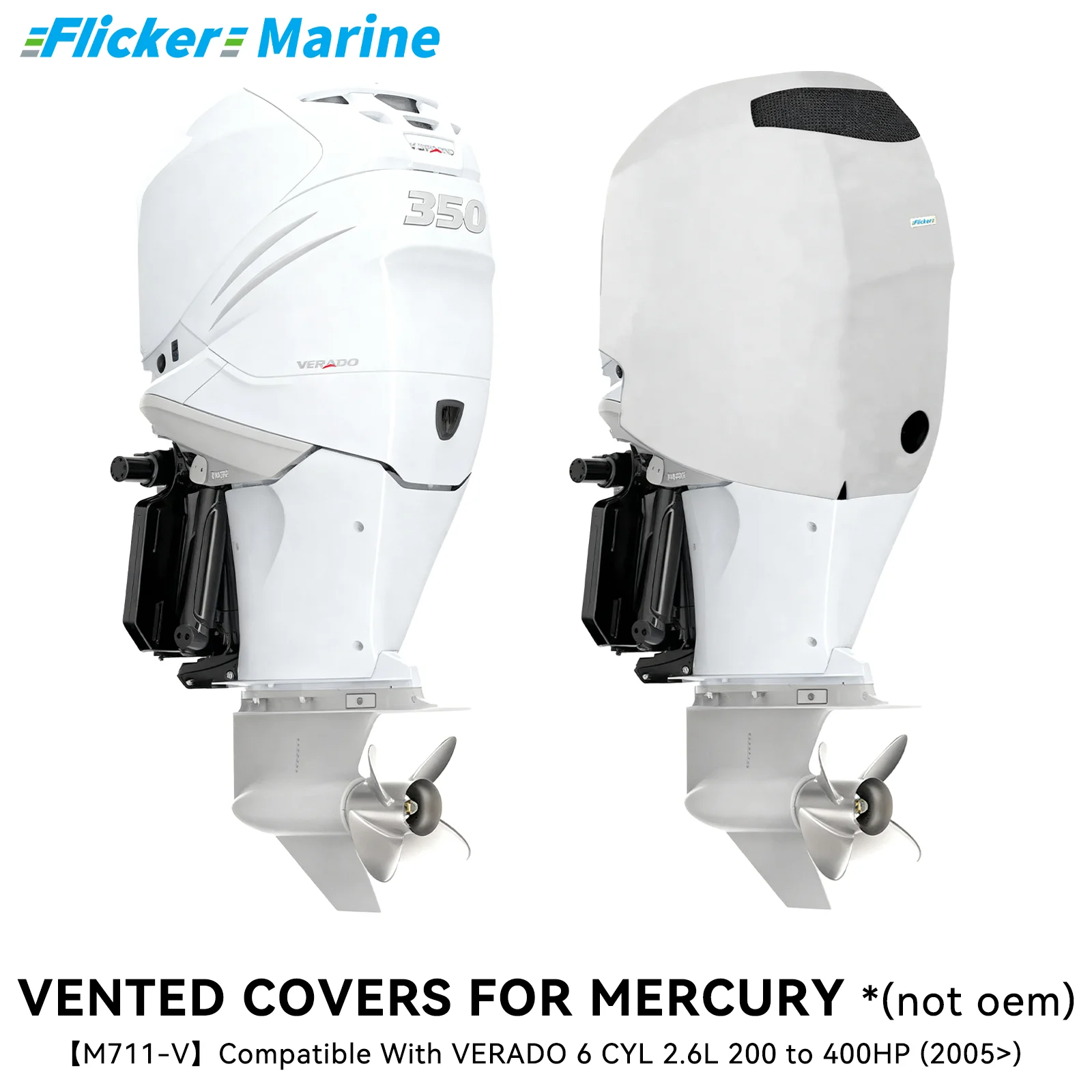 

Flicker Vented Outboard Cover Compatible with Mercury 200–400HP, Reinforced Marine Canvas, Secure Fit, All-Season, Waterproof