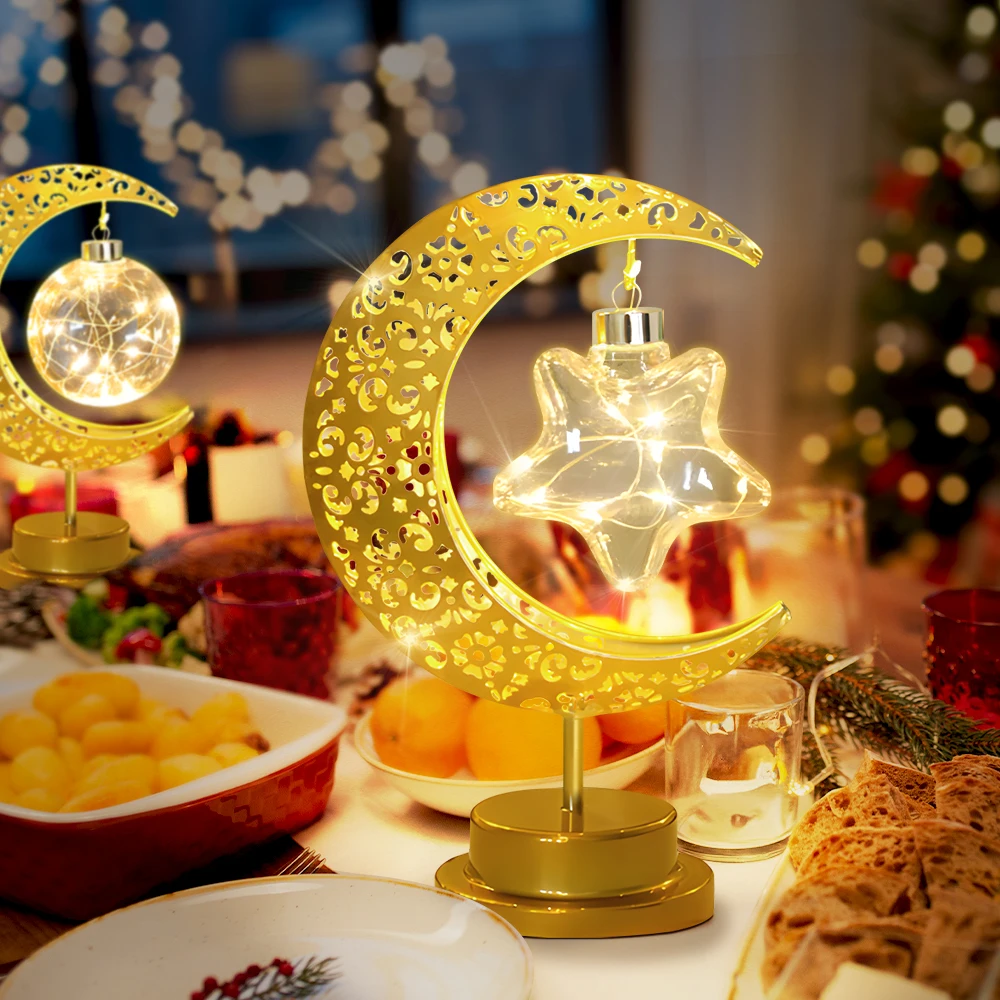 المحمولة عيد الميلاد ليلة ضوء خمر ستار القمر ديكور الجدول العين رعاية الدافئة توهج اللاسلكية LED لمبة مكتب عطلة ديكور هدية #3