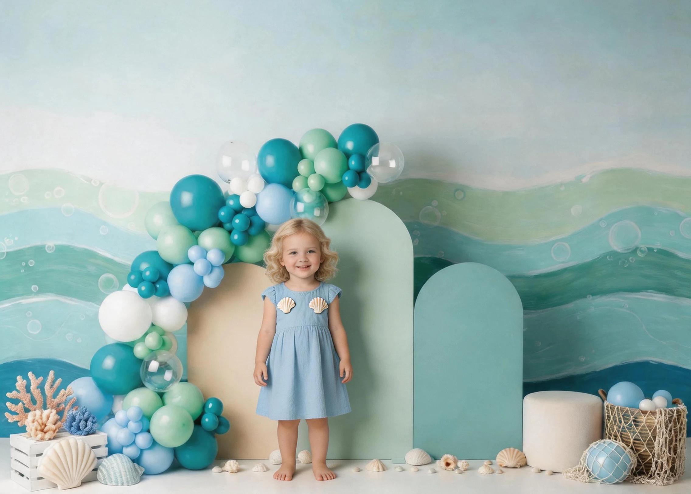 Mermaid Under The Sea Photography Backdrop Balloon Arch Seahorse Coral Shell Treasure Chest Decor Birthday Photo Background