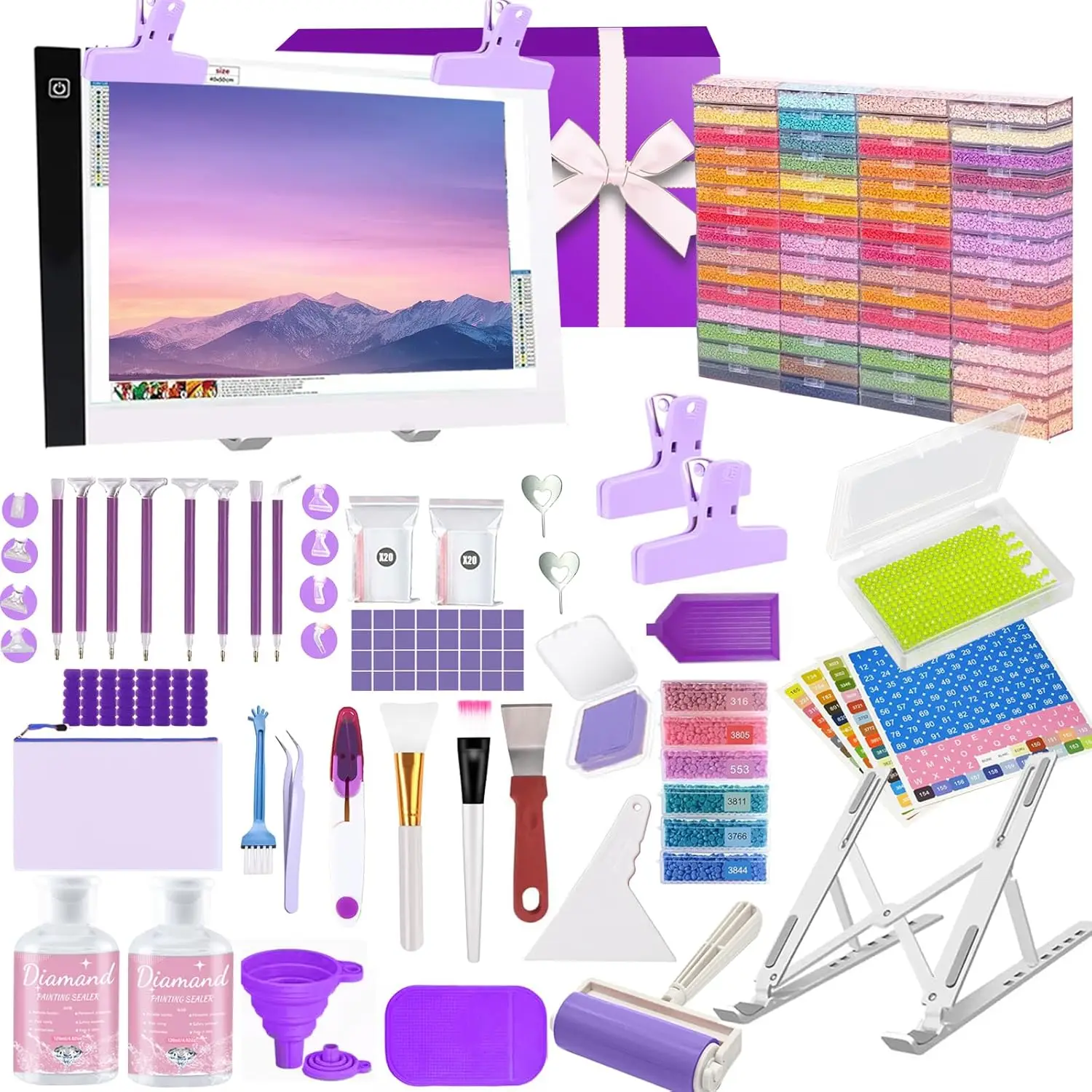 185-Piece Diamond Painting Kit with LED Light Pad, Storage Box & Tools for DIY Crafts