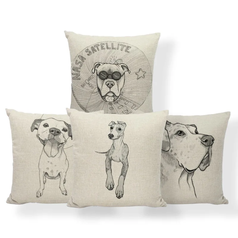 

Cute Dog Pillowcase Black White Pet Linen Pillowcase Room Aesthetics Sofa Bed Chair Throw Pillow Cover Living Room Decor Home