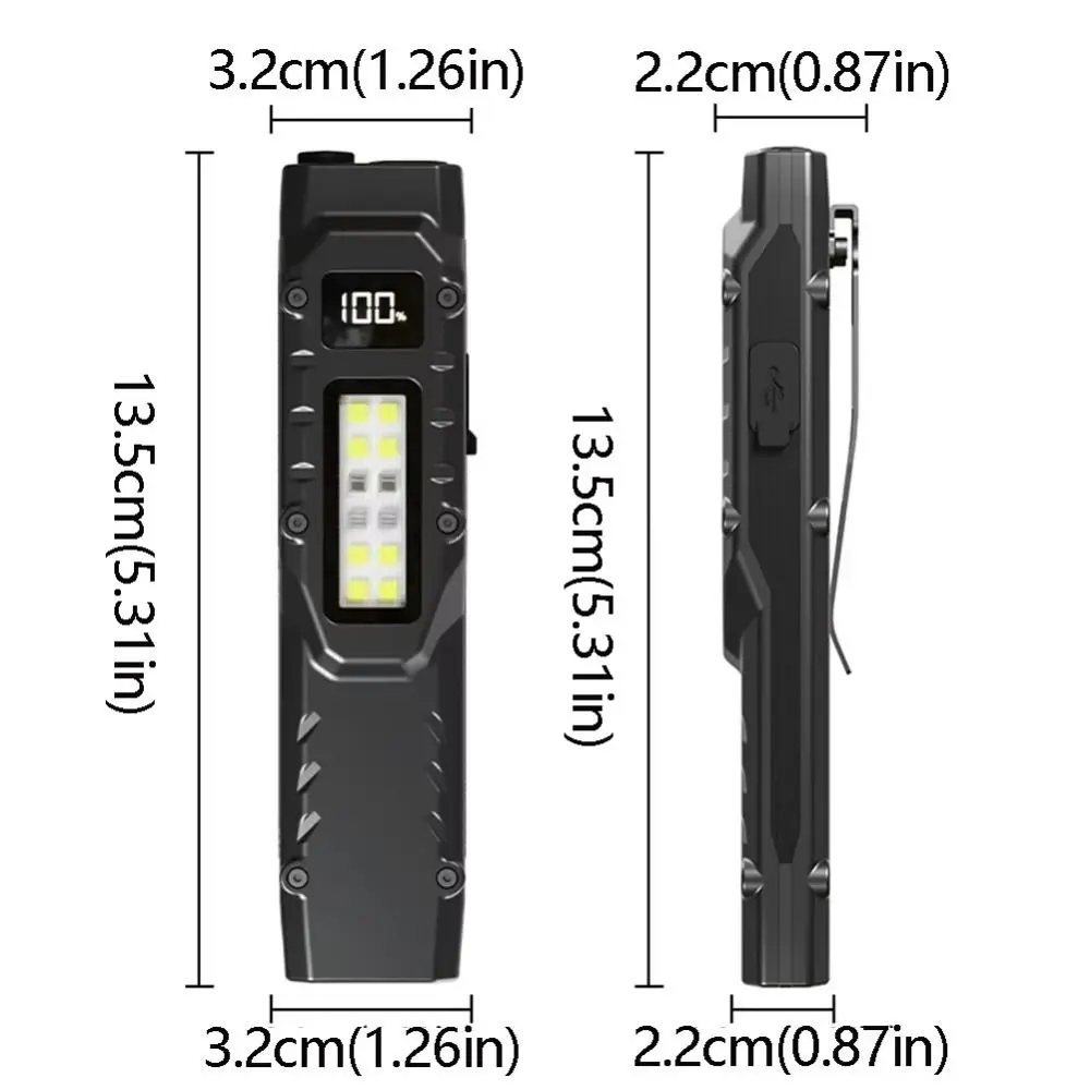 Digital Display LED Ultra-thin Flashlight Portable IPX4 Waterproof Mini Camping Light Rechargeable Double Switch
