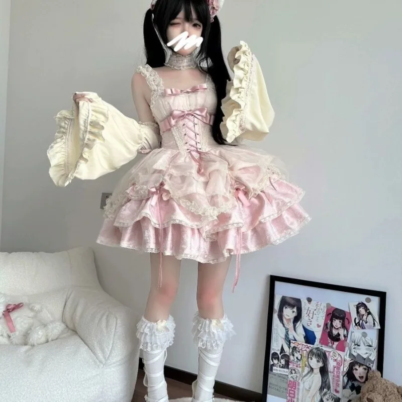 

Новое японское платье JSK в стиле Sweet Lolita 2026 года, женское, милое, в стиле Y2K, с бантом, кружевом и оборками, для вечерних вечеринок, мини-платья в стиле Harajuku Kawaii Vestidos