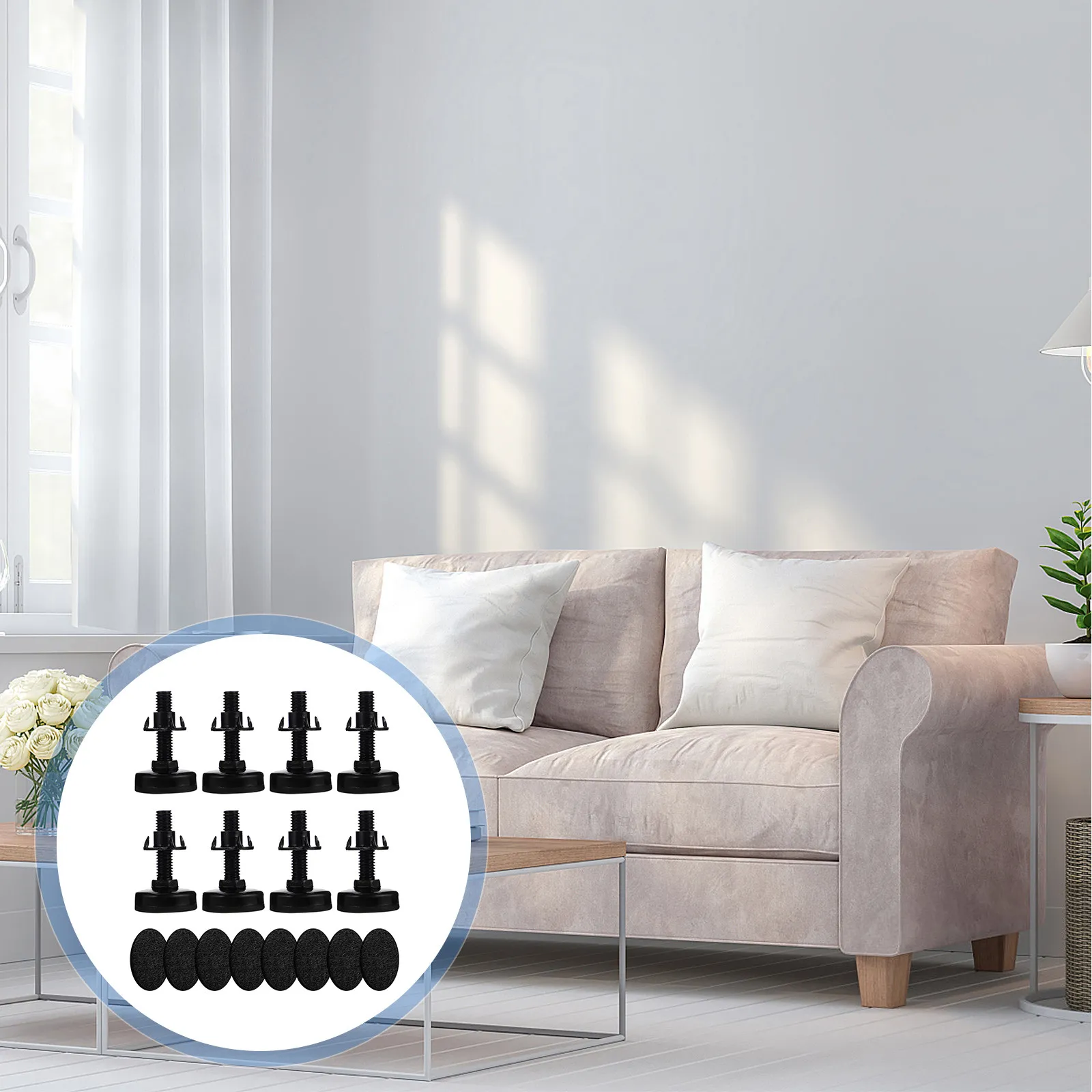 

8Pcs Adjustable Furniture Feet Leveling Table Leg Extenders Carbon Steel Universal Bottom Thick Felt for Floor Protection