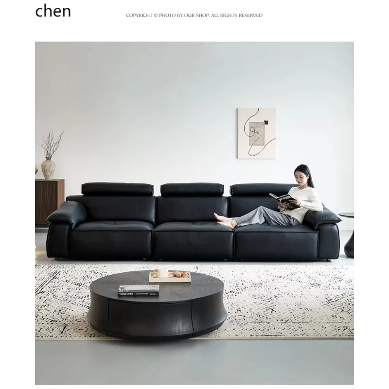 sofa leather living room straight row black high-end first-layer cowhide sofa