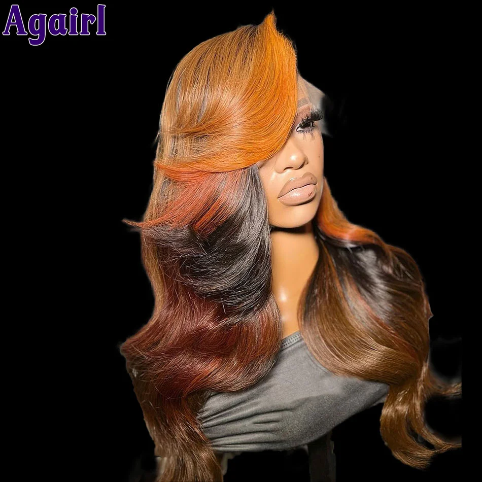 Oranje Rood Bruin Kant Front Pruik Body Wave Human Hair Pruiken Voor Vrouwen Pretokkelde Slijtage Go Glueless Transparant 6X4 Lace Closure Pruik