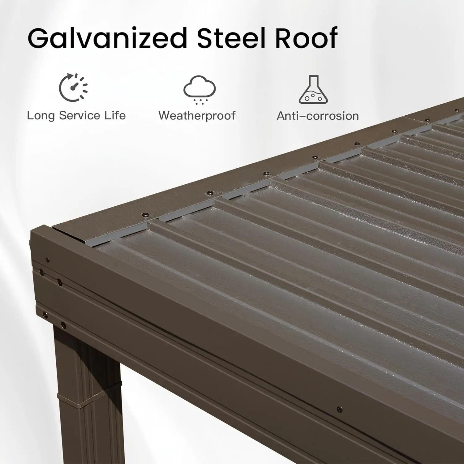 ！@12x20 FT Lean to Gazebo, Wall Mounted Gazebo with Built-in Drainage, Galvanized Steel Roof, Hardtop Patio, Brown view 4