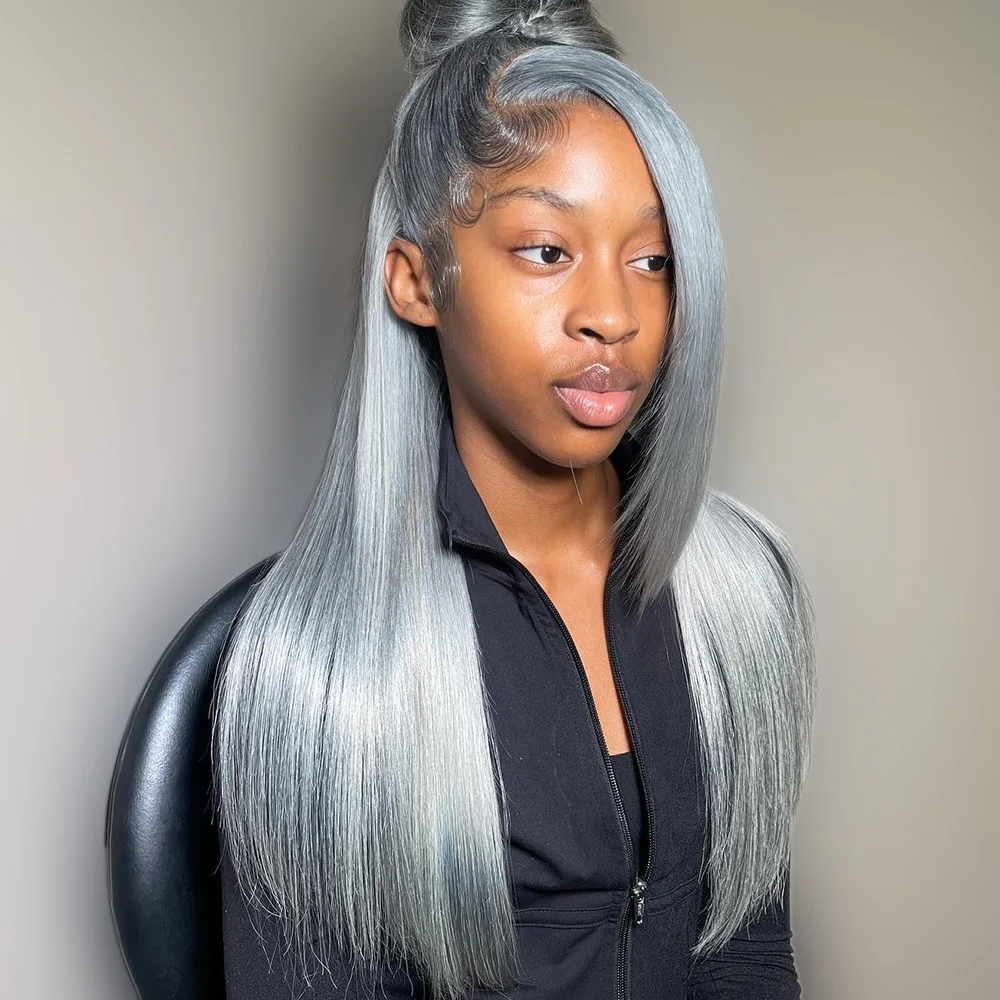 رمادي اللون خصلات الشعر المستعار الإنسان للنساء مستقيم 13x4 13x6 الدانتيل الجبهة الباروكات قبل نتف الشعر الخام البرازيلي 613 الملونة الدانتيل الباروكات