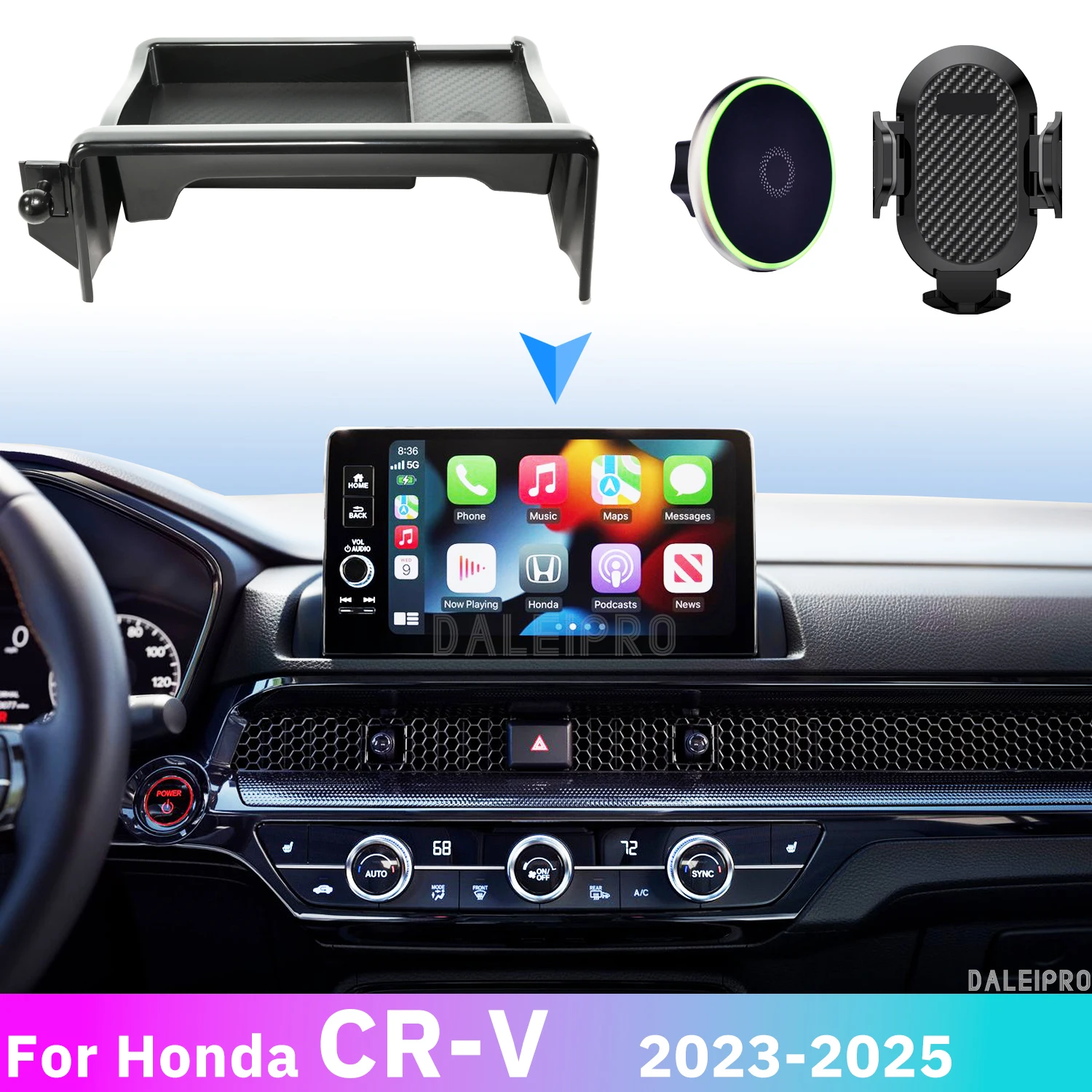 

Для Honda CR-V CRV 2023 2024 2025 Держатель для телефона Многофункциональный ящик для хранения Автомобильный экран Фиксированный органайзер Беспроводная зарядка для CRV