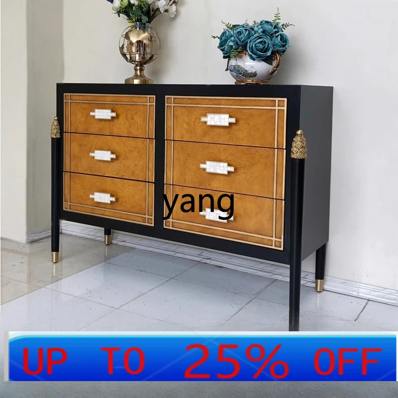LH light luxury all-solid wood six-bucket foyer entrance cabinet, living room storage decorative dining side cabinet