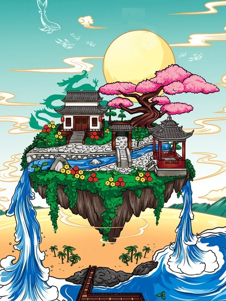 MOC â piscine de fleurs de pĂȘcher, cerisier, maison, bloc de construction, Architecture chinoise, briques Ă monter soi-mĂȘme, jouet en fleurs de cerisier, cadeau pour enfants et adultes