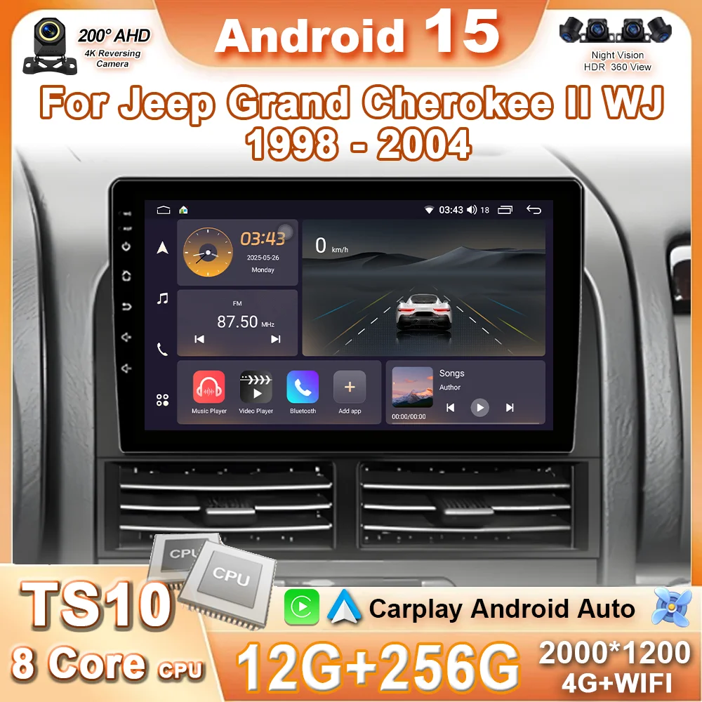 Android 15 For Jeep Grand Cherokee II WJ 1998 - 2004 Car Radio Multimedia Video Player Navigation Stereo GPS Head Unit 4G+Wifi