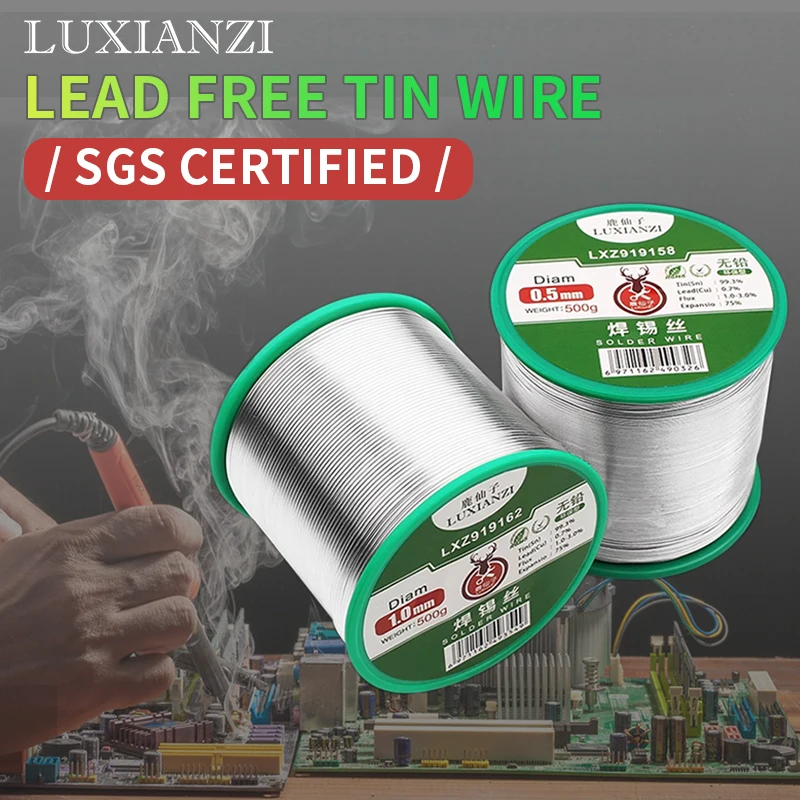 

LUXIANZI 500g Lead Free Solder Wire Sn99.3 Cu0.7 Soldering Wire Rosin Core Tin Solder Low Melt Welding Tools No-clean Lehim Teli