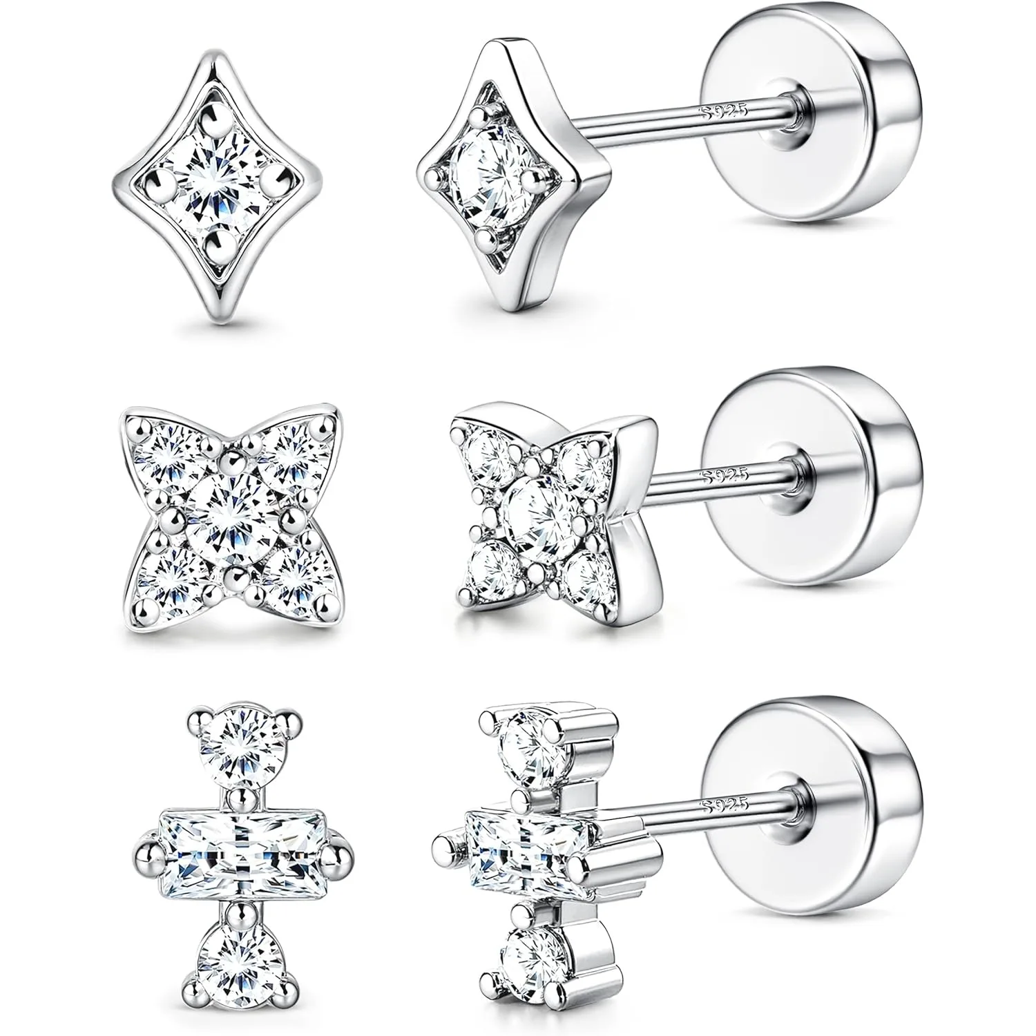 

Florideco 3 Pairs Flat Back Studs Earrings for Women Men Tragus Helix Piercing Jewelry Cubic Zirconia Cartilage Earring Sets