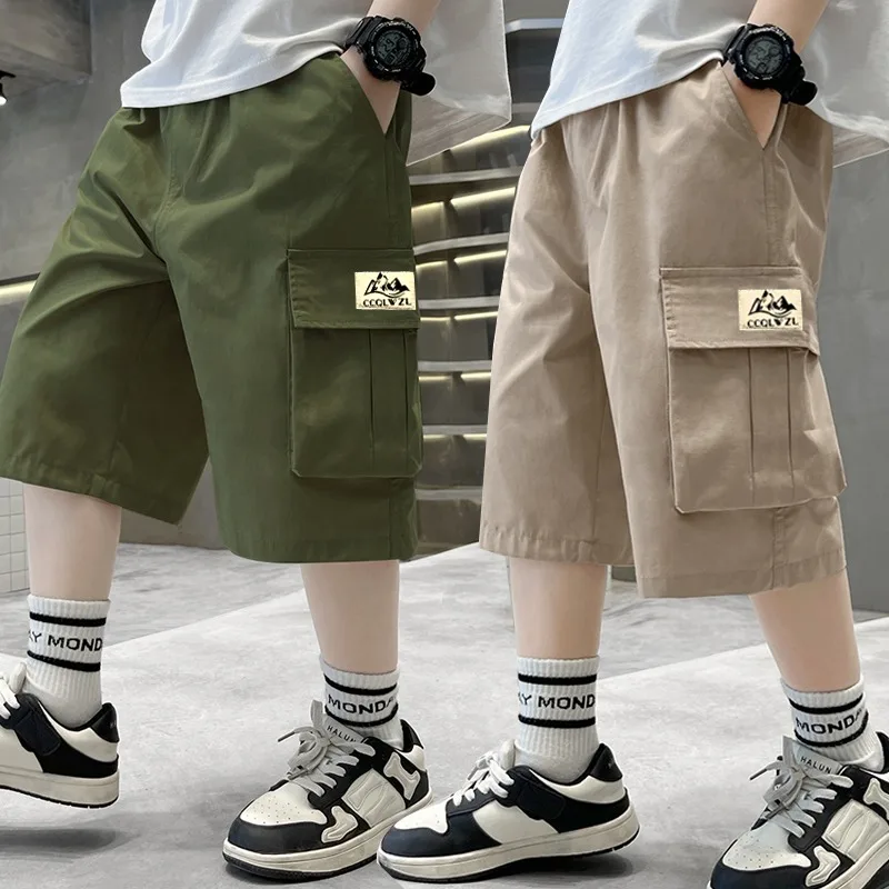 Pantaloncini di cotone per ragazzi estivi pantaloni corti sportivi verdi casuali giornalieri High Street Fashion abbigliamento per bambini pantaloni per ragazzi nuovo 2024