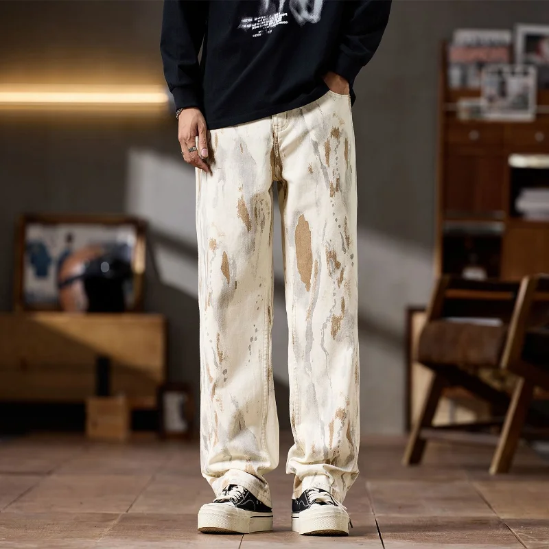 نمط الخريف الجديد للرجال، رائع وعصري، فضفاض ورائع، جينز شبابي، ساق مستقيمة غير رسمية جديدة للشارع، سراويل ريترو أمريكية