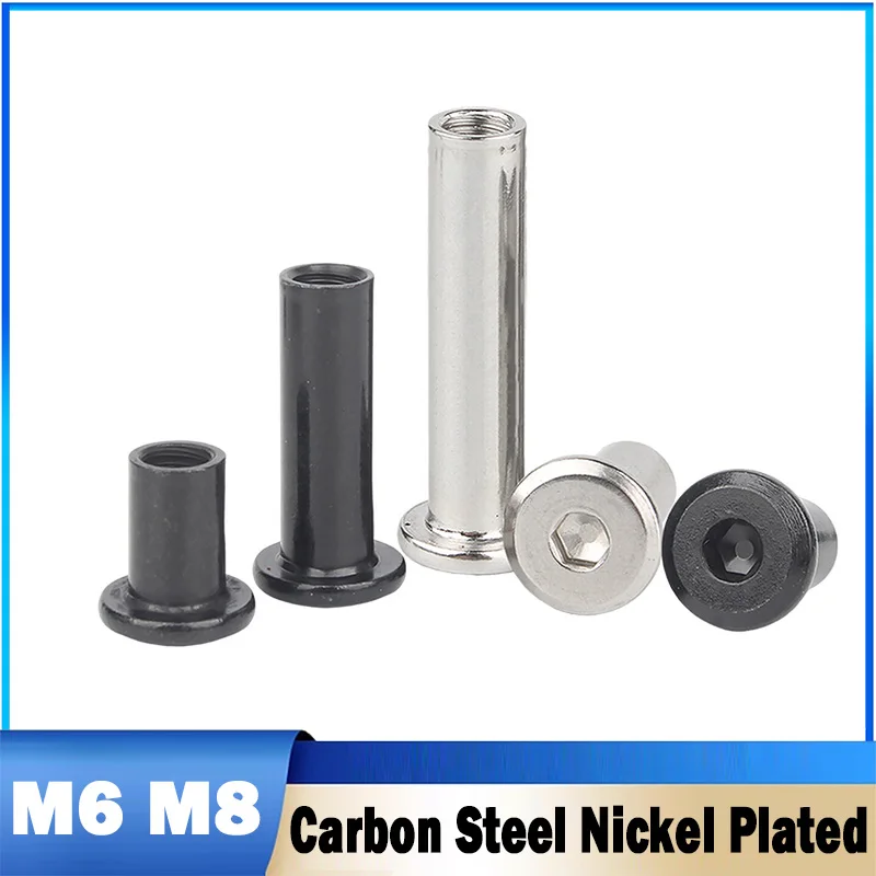 20/50Pcs M6 M8 Carbon Steel Nickel Plated Black Large Flat Hex socket Furniture Rivet Nut Connector Insert Joint Sleeve Cap Nut