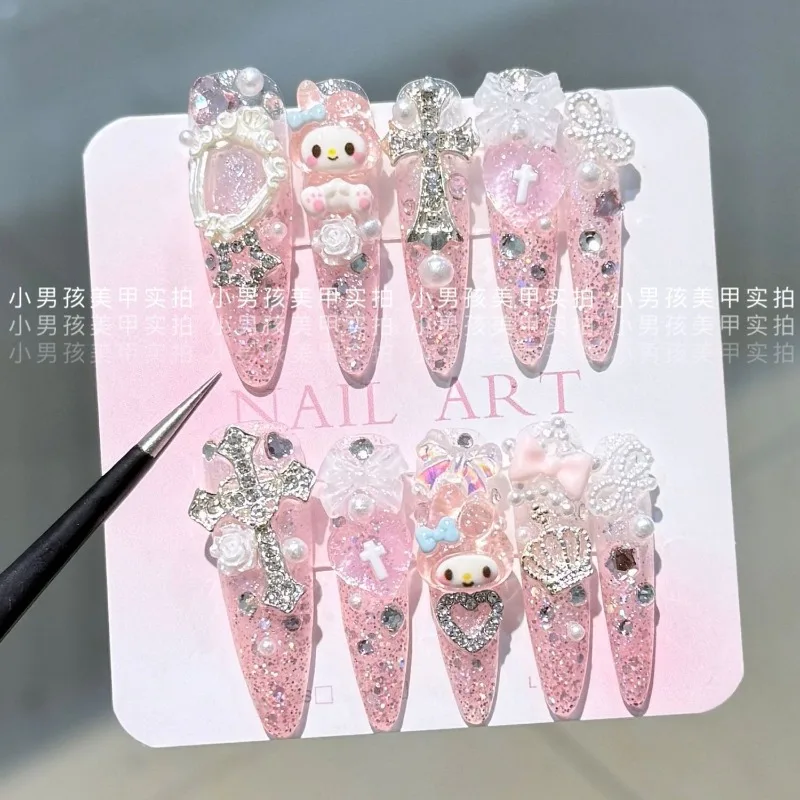

Kawaii My Melody Sanrio Students Cute Cartoon Long Nail Tablets Nail Patch Hand Decoration False Nails Christmas Gifts for Kids