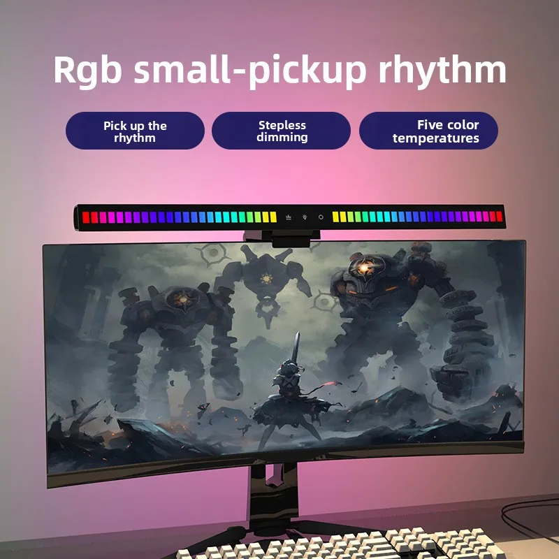LED Dual Lamp Heads, Gaming and Competitive Desktop Ambient Lighting, Sound-picking Screen Hanging Lamp