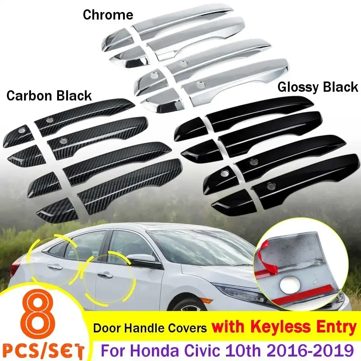 Car Exterior Door Handles Covers with Keyless Entry For Honda for Civic 10th 2016 2017 2018 2019 Car Accessories Exterior Part