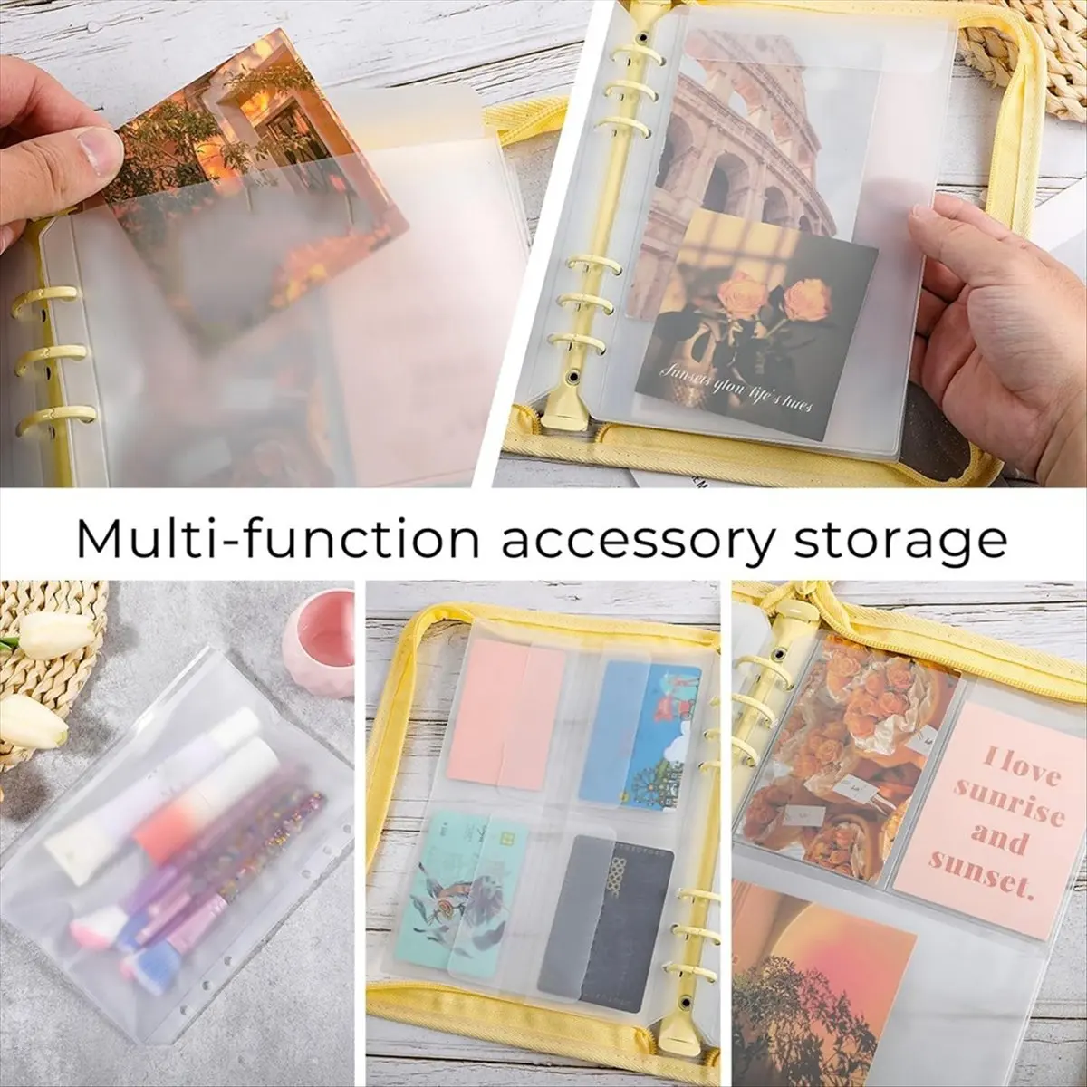 【Best Seller】A5 Binder Pocket Set, 12Pcs 6 Holes Binder Sleeve Waterproof PVC Loose Leaf Bag Transparent Document Pouch Zipper F
