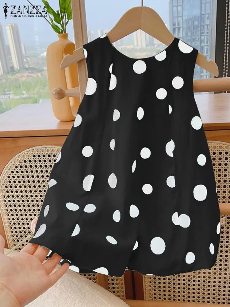 ZANZEA Summer Sleeveless Polka Dots Tanks Tops Vintage Camis Women Blouse Fashion Loose Work Shirt Female Beach Blusas 2024