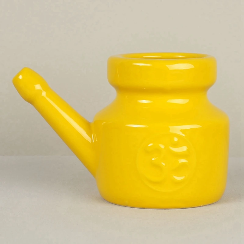 AAAU-2X 350 مل وعاء Neti السيراميك وعاء تنظيف الأنف وعاء صنبور متين مانع للتسرب لشطف الأنف وغسل الأنف للرجال والنساء، أصفر #2