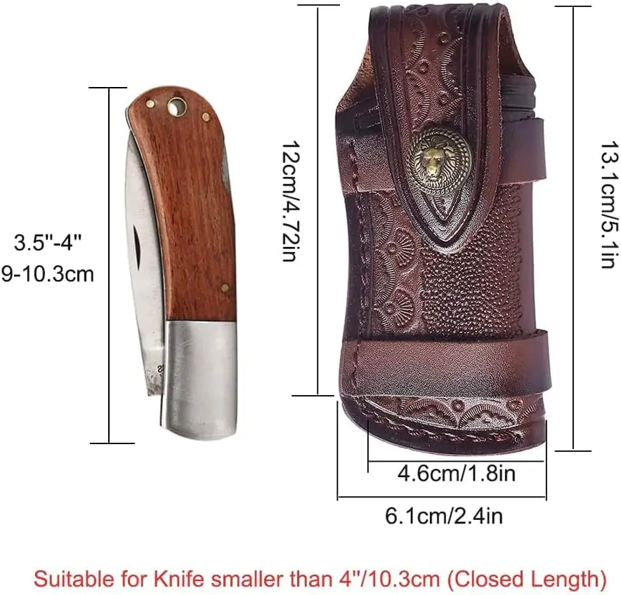 Knife Sheath for 4\'\'-4.5\'\' Folding Pocket Knife,Horizontally Carry Leather Knife Pouch,Leather Knife Case Belt Loop Holder