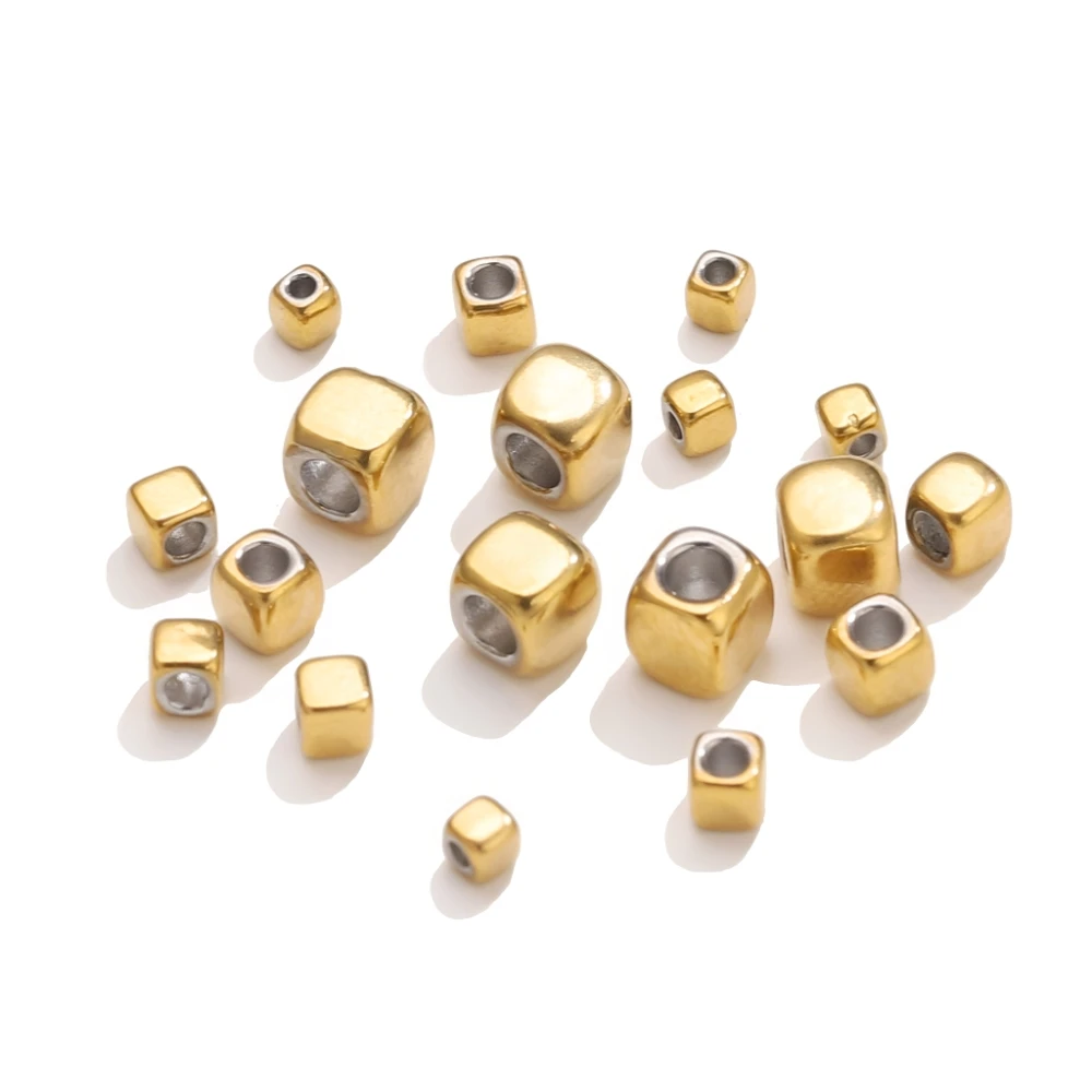 50PCS 18K Gold Cube Beads Spacer Beads for DIY Bracelet Necklace Jewelry Beading loose beads Materials Making Wholesale Supplies