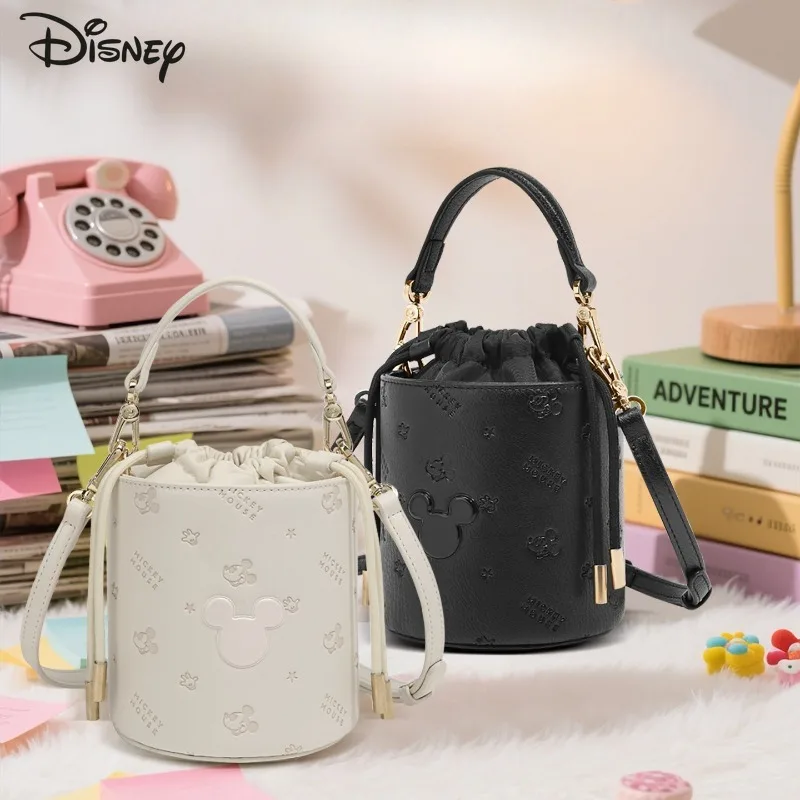 

Disney Mickey New Women's Handbag Mini Fashion Women's Shoulder Bag Luxury Brand Original Drawstring Bucket Bag High Quality