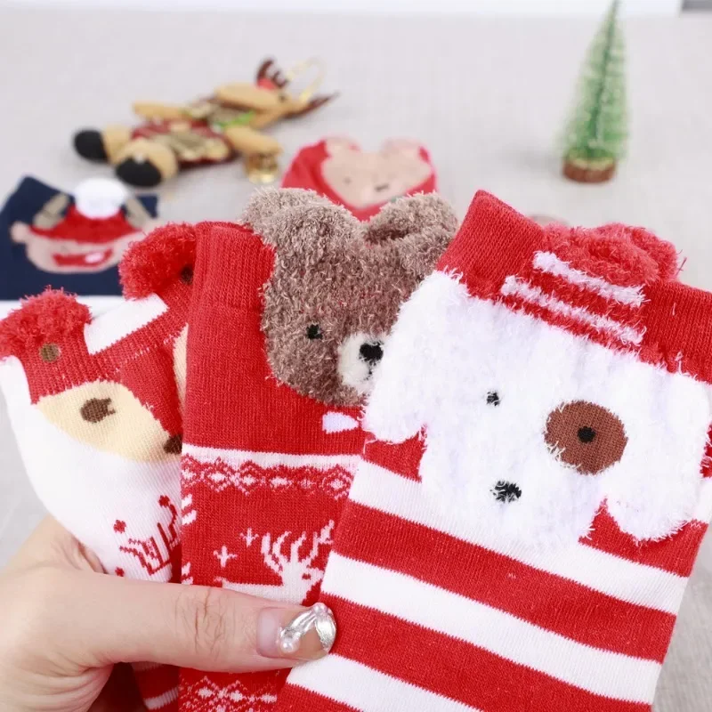 Nette Weihnachten Socken Winter Frauen Mädchen Warme Cartoon Tier Baumwolle Socken Weiche Bequeme Elastische Lange Strümpfe Mode Geschenke