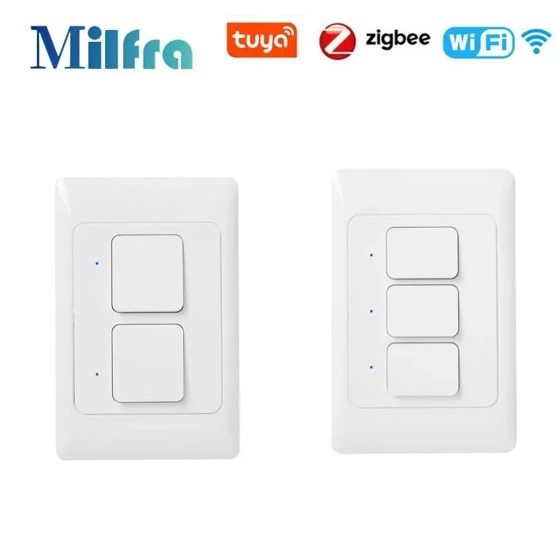 Milfra Tuya WiFi Zigbee Smart Light Switch Single Pole Push Button Wall Switch Work With Alexa Google Home Neutral Wire Required