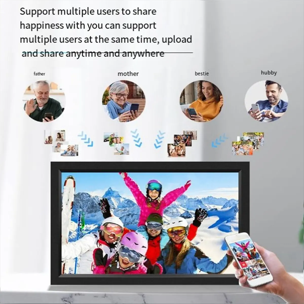 AABFK Frameo إطار صور رقمي إلكتروني 15.6 بوصة 1920x1080 IPS FHD شاشة لمس 32 جيجابايت تخزين تلقائي مع قابس أمريكي أسود