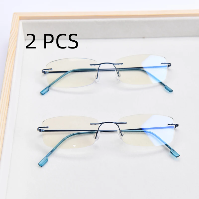 2PCS Anzug 2025 Neue Männer Frauen Randlose Lesebrille Anti Blau Licht Vergrößerung Brillen Lila Licht Presbyopie Brille – Detail 8