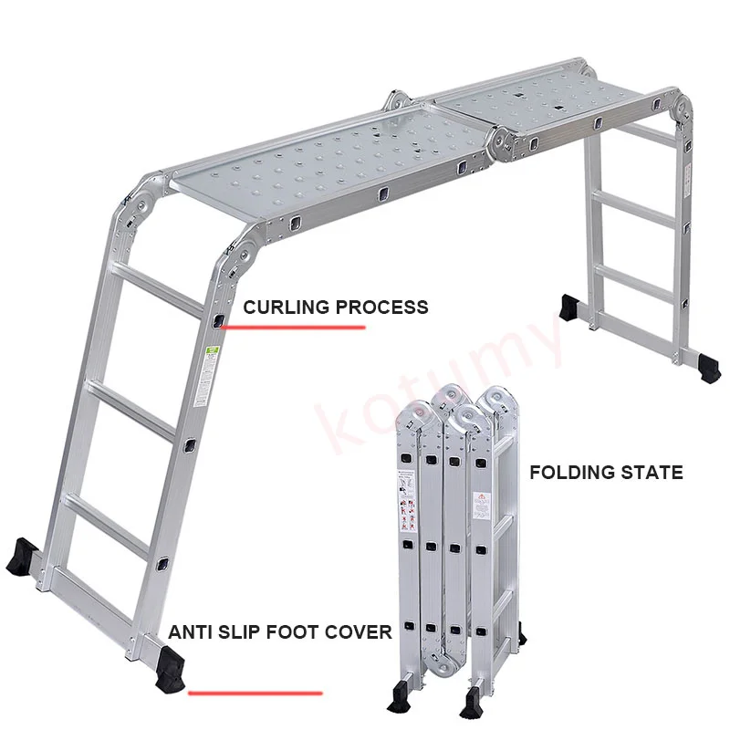 Multifunctional folding horse stool scaffolding elevator decoration engineering ladder, aluminum alloy thickening shelves work