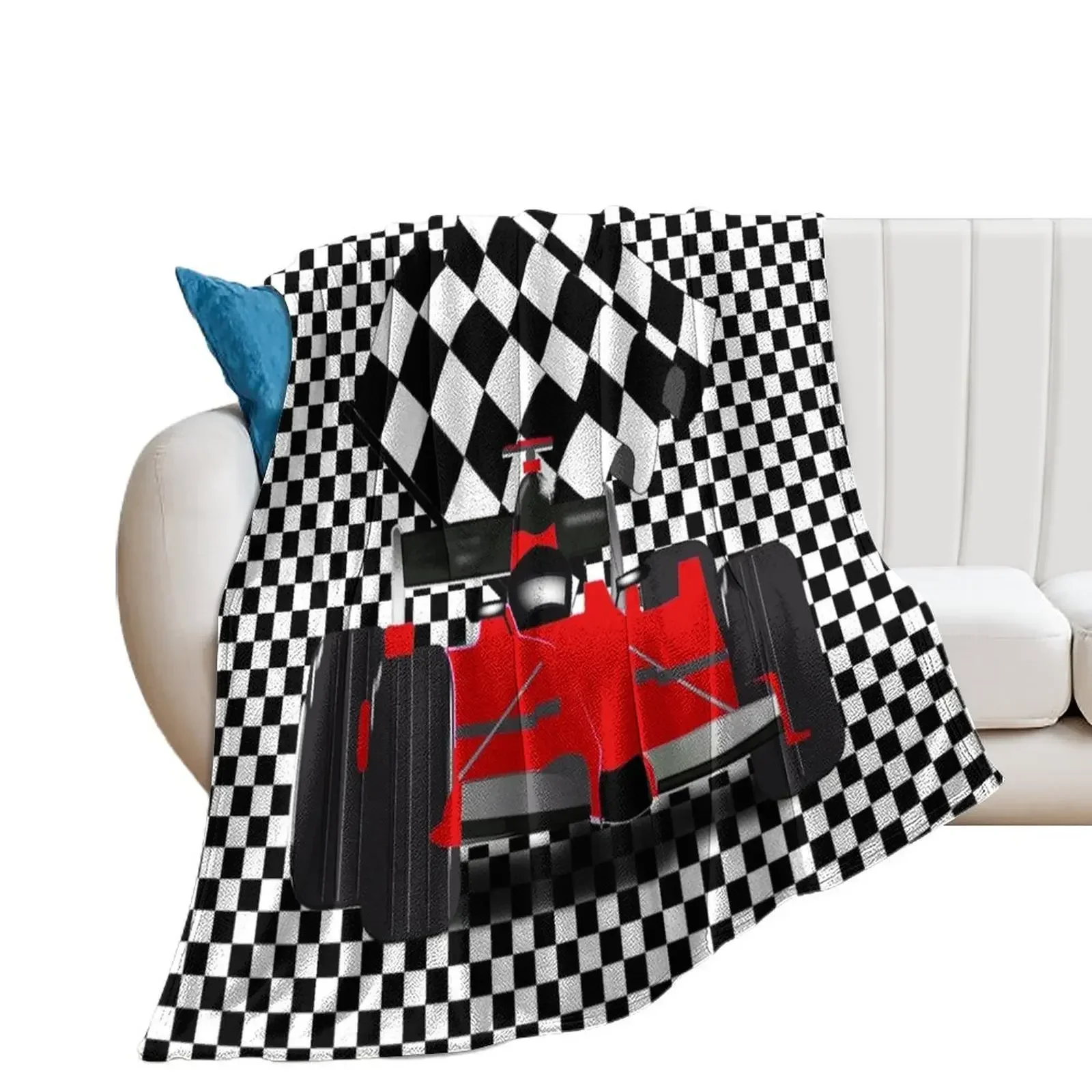 

RedRace Car with Checkered Flag Throw Blanket Flannel Fabric valentine gift ideas Blankets