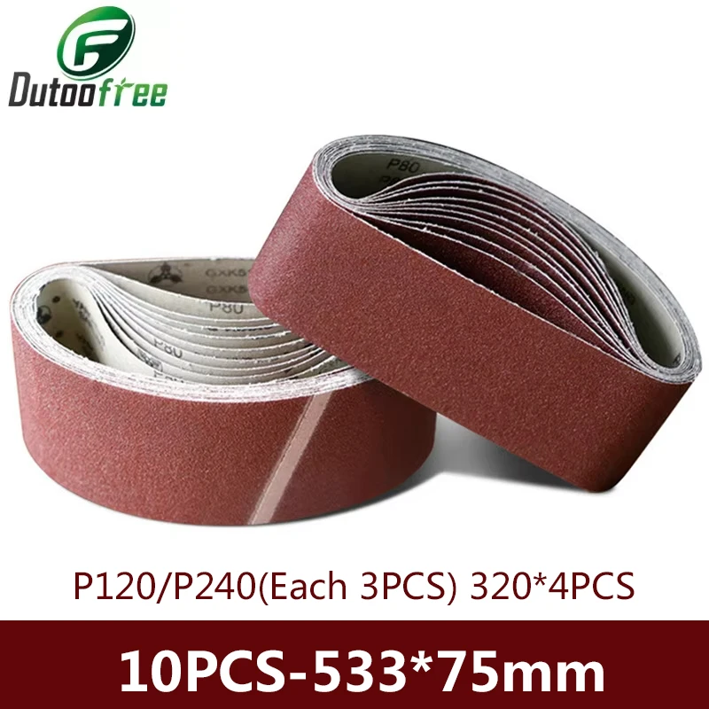 

Набор из 10 шт. шлифовальных лент 533*75 мм, зернистость 120-320, для дерева и мягких металлов, абразивные ленты для ленточно-шлифовальных машин, абразивный инструмент