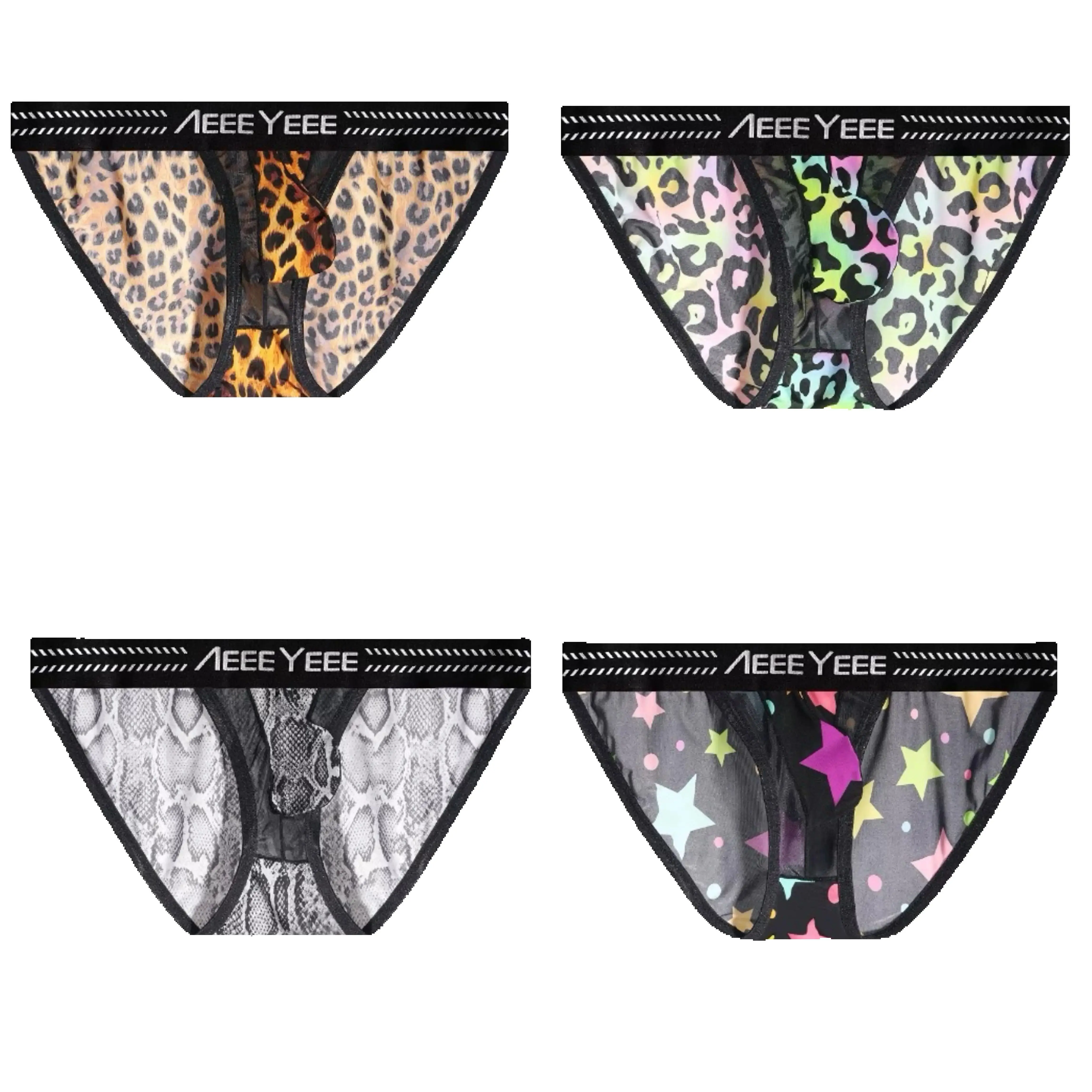 Underwear men's Animal Pattern briefs low waisted ultra-thin ice silk 50g fully transparent personalized and tight fitting
