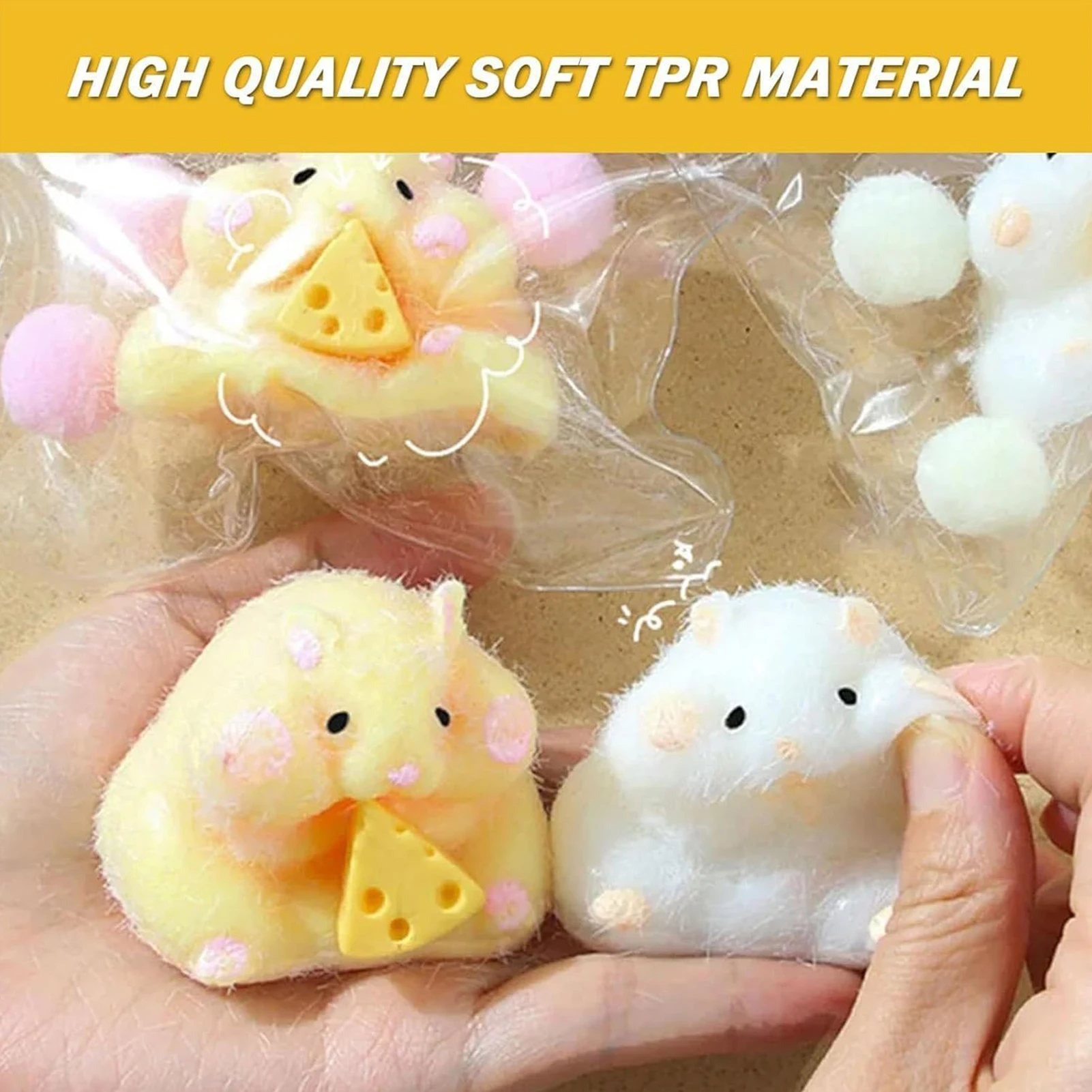 Cute Hamster Squeeze Toy para crianças e adultos, Squishy, Silicone, Pinch Descompressão, Mochi, TPR Fidget, Brinquedos Sensoriais, Presente
